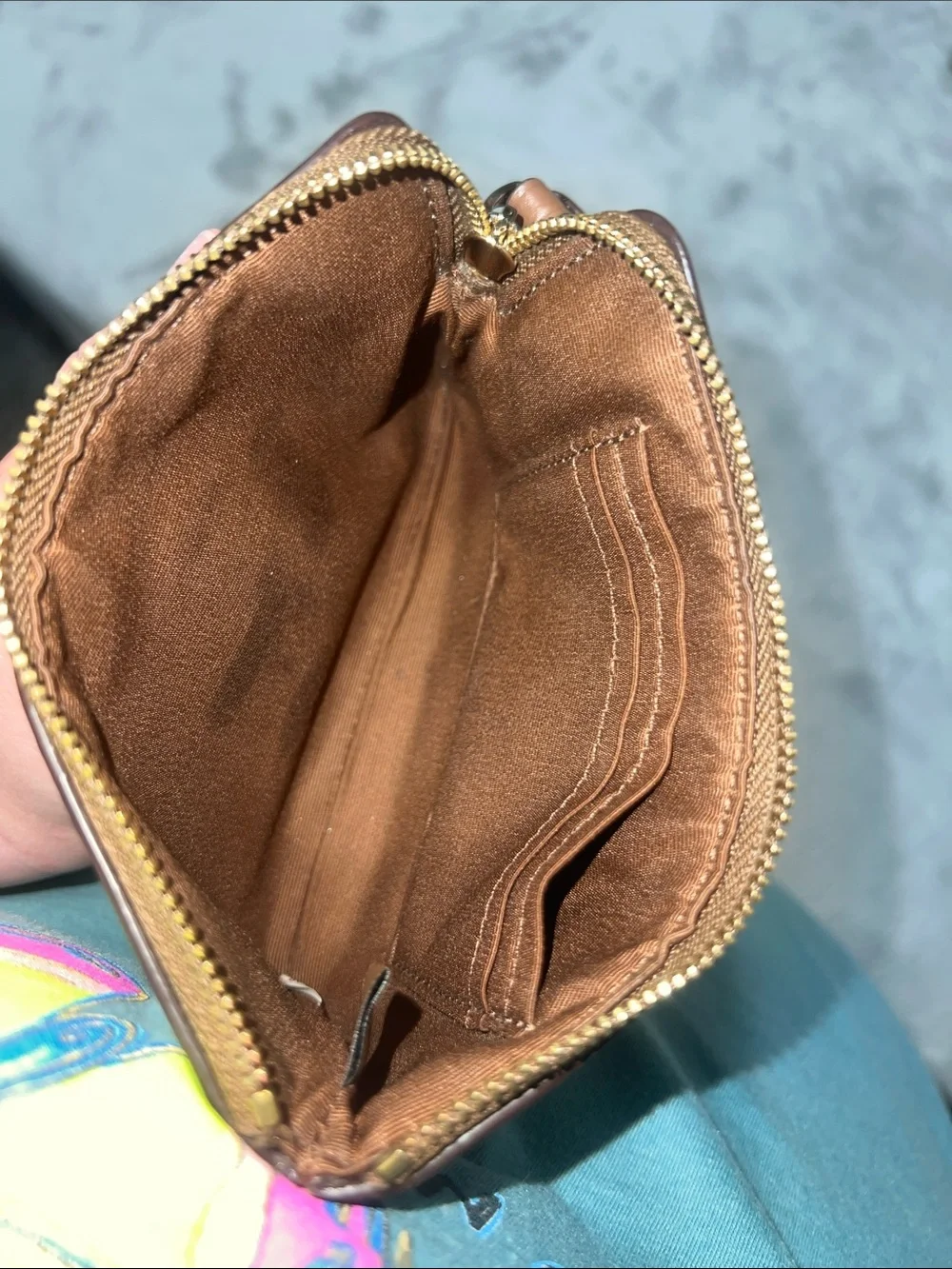Coach Brown Signature Canvas Wristlet with Leather Trim